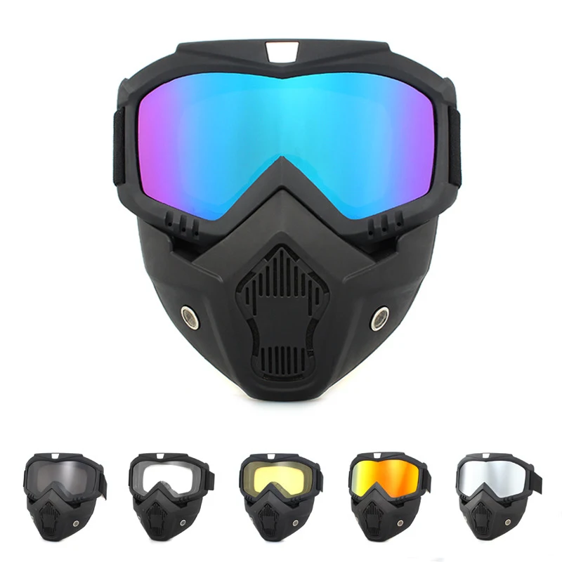 

Motorcycle Glasses Motocross Moto Goggles Face Mask Detachable Goggle Summer UV Protection For Open Face Vintage Helmets