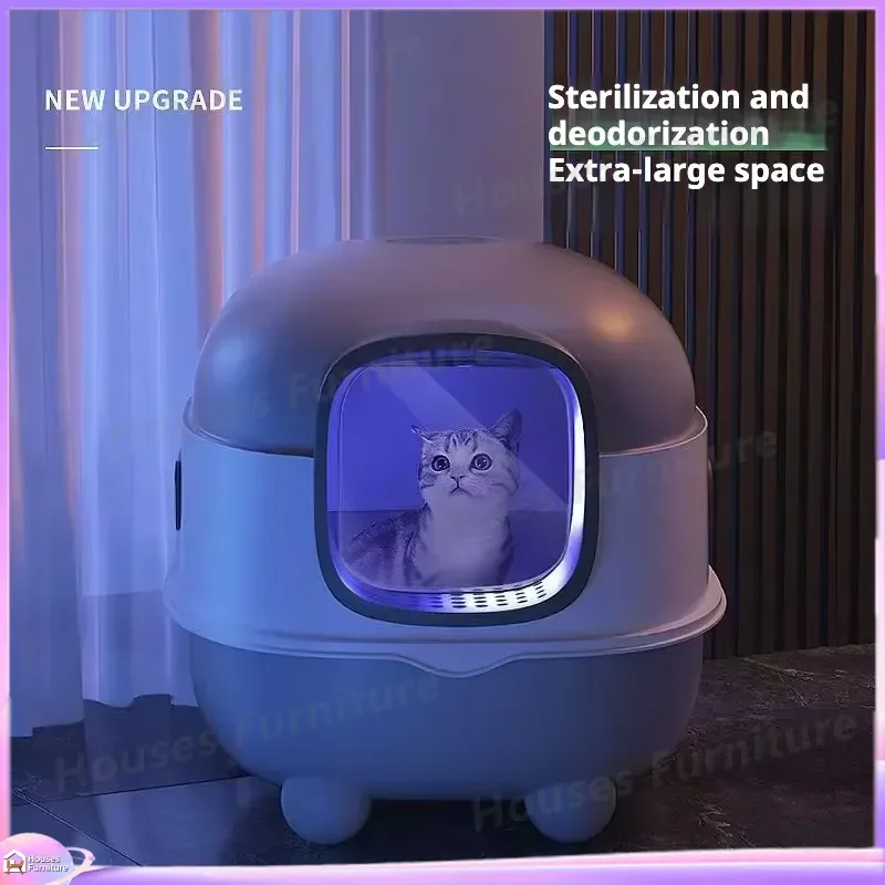 Large Capacity Smart Cat Litter Box with UV Sterilization Automatic Odor Control Fully Enclosed Clamshell Design Splash Proof