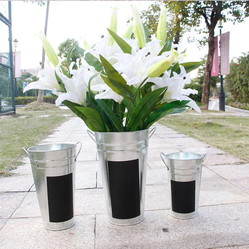 

1Pcs Galvanized Iron Sheet Flower Bucket with Waterproof Blackboard Label Rustic Planter for Garden Hydroponics Display Use