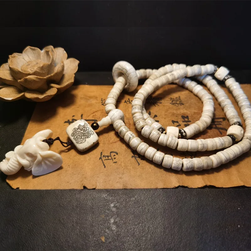 

Ox Ethnic Style White Bracelet Unisex Bone Backflow Gracked Glaze Fried Pattern Beads