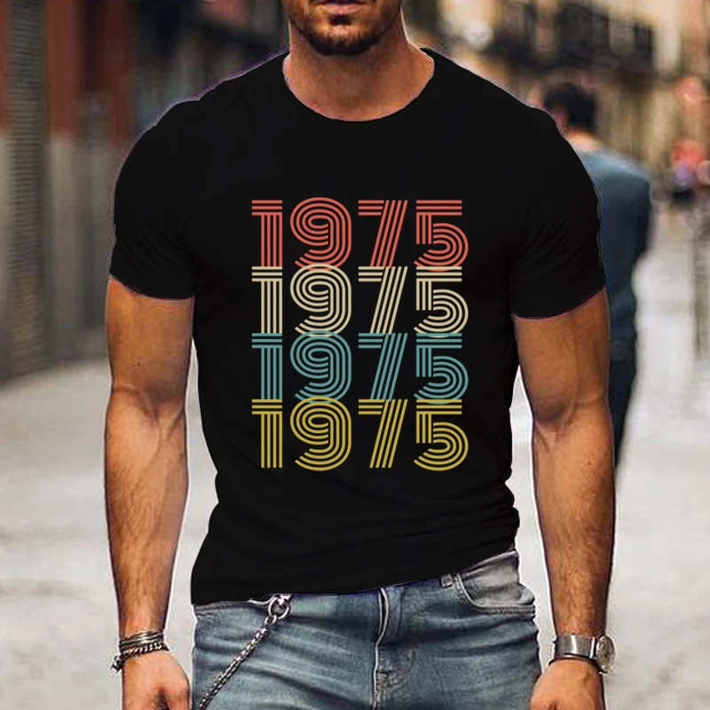 Vintage 1975 Graphic Print Tees T-Shirts Graphic T Shirts Men T-Shirt Summer Clothing Birthday Oversize Tshirt Street Soft Tops