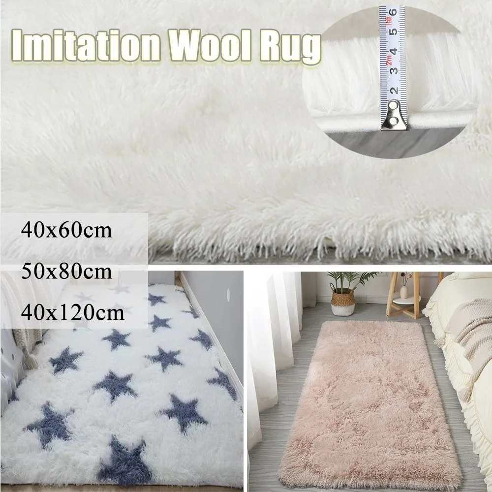 Floor Protection Bedside Rugs New Non Slip Washable Bedroom Mats Imitation Wool Long Hair Carpet Home Decor