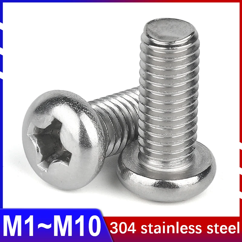 

M1 M1.2 M1.4 M1.6 M2~M10 PM Round Head Cross Screws Phillips Pan Head Machine Screws Flat Tail Bolts GB818 304 Stainless Steel