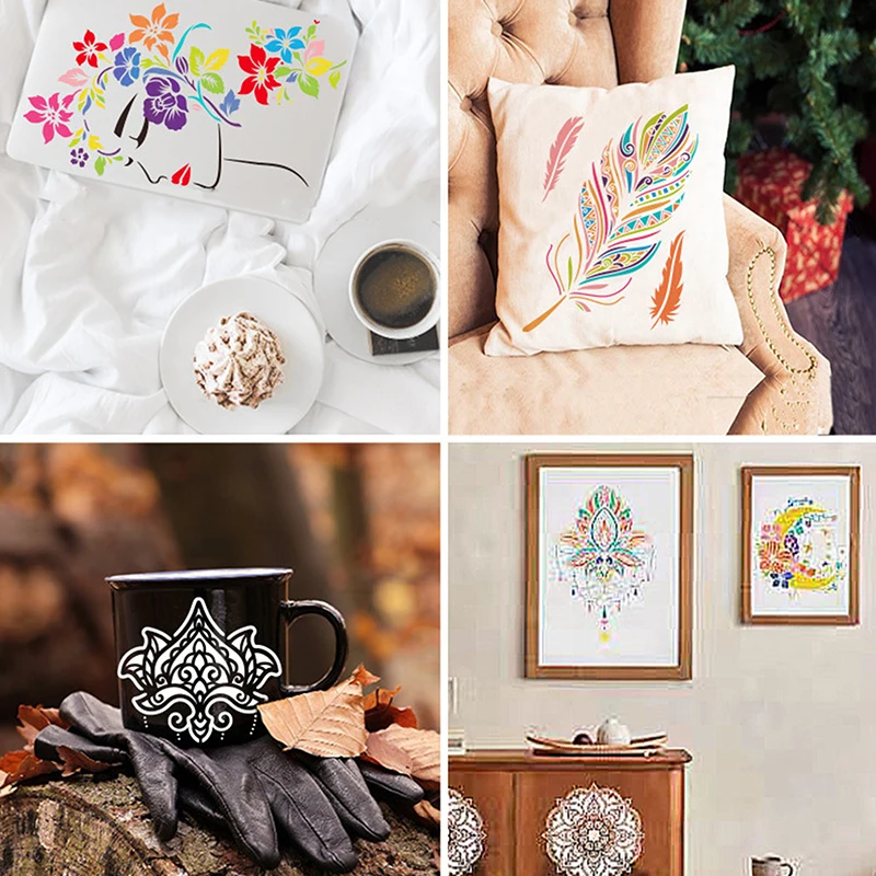 Mandala Stencils para Pintura de Parede, Scrapbook Colorir, Embossing Album, Decorative Paper Card Template, DIY Template, 12PCs