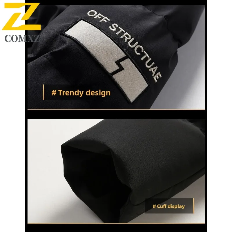 COMXZ Winter Fashion Stand Collar Cotton Jacket Solid Color Hooded Waterproof Windproof Outdoor Casual Warm Coat Men Streetwear