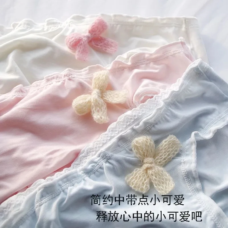 Men Underwear Cross-dressing Modal Cotton Ruffled Bow Briefs Low Waist Bulge Panties BF Gifts view 4