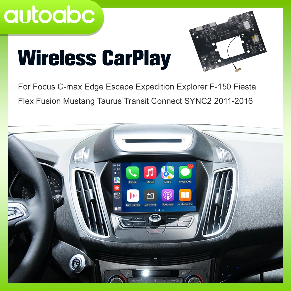 Carplay Inalámbrico para Ford Sync2 2011-2016 Explorer Focus Fiesta C-max Edge F150 Fusion Taurus Compatible con Android Auto BT Airplay