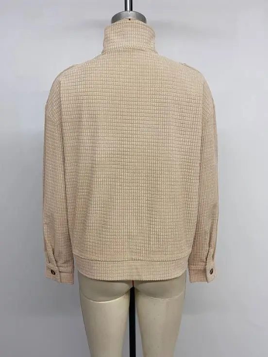 女性ファッション長袖コート秋の新作カジュアルレトロスタイルジャケット、テクスチャードラペルと無地の女性用ジャケット