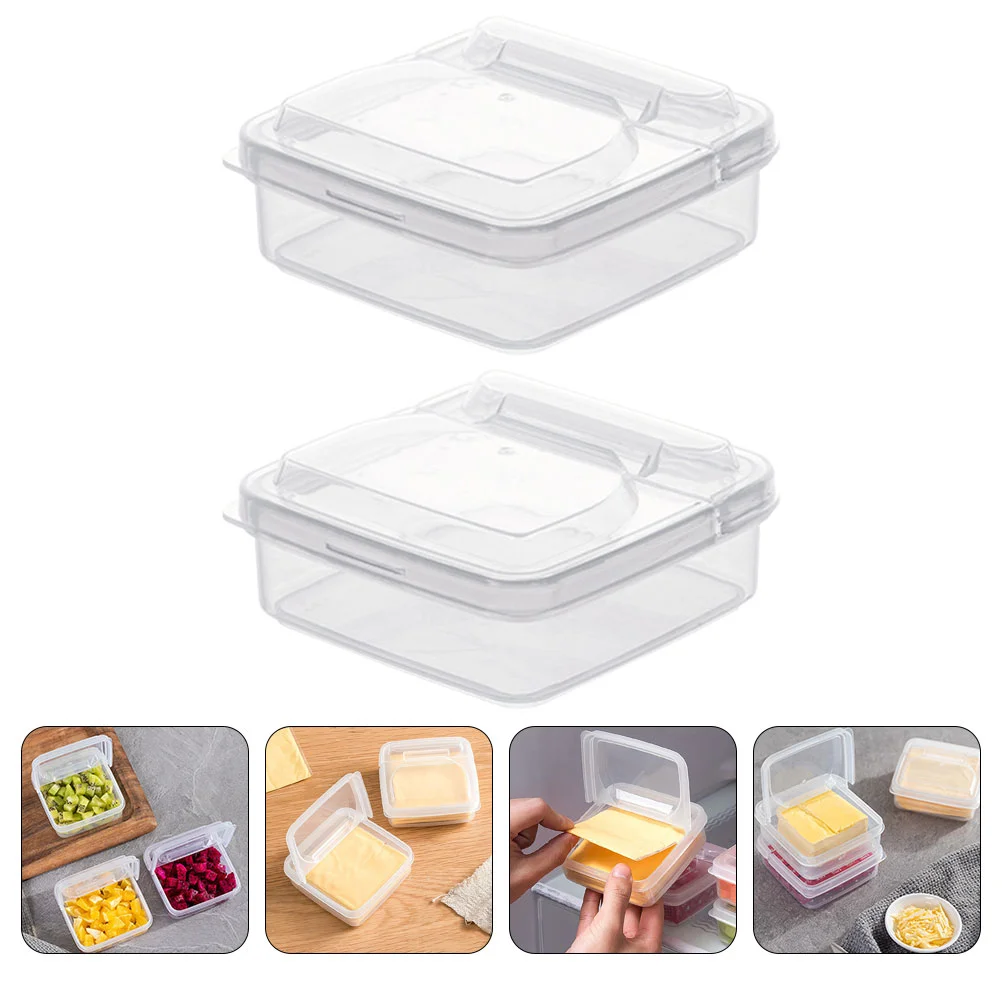 2 Pcs Cheese Storage Container Butter Box Refrigerator Lid Design Cases Cream Cottage with Fruit