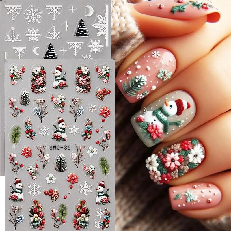 Single winter Christmas cartoon 5D nail sticker, easy to apply for nail decoration DIY, gifts, party and wedding makeup styling