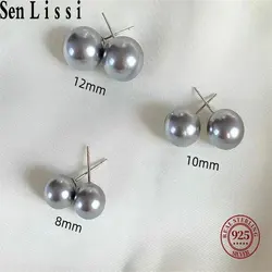 Senlissi- Wholesale Natural White 4-14mm Freshwater Gray Pearl and 925 Sterling Silver Stud Earrings for Women  Jewelry Gifts