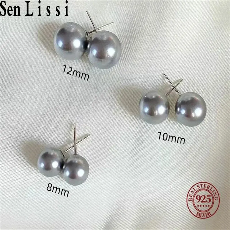 Senlissi- Wholesale Natural White 4-14mm Freshwater Gray Pearl and 925 Sterling Silver Stud Earrings for Women  Jewelry Gifts