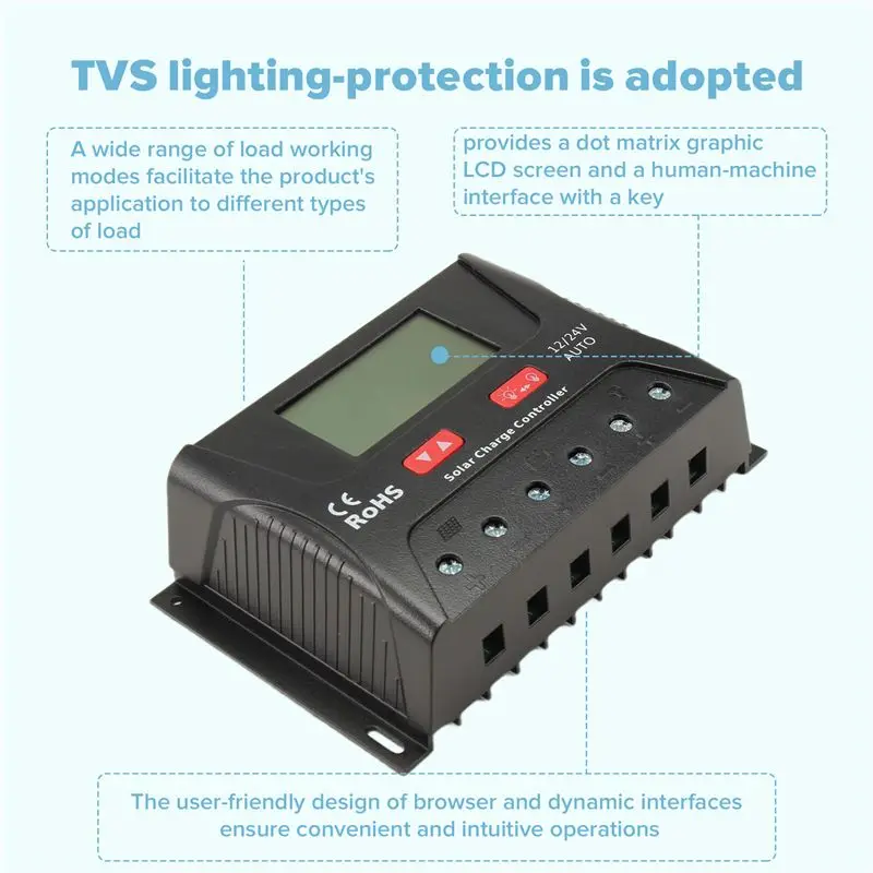 T31C-55V PV Input 30A Solar Panel Battery Controller Solar PV Regulator For Sealed , Acid / GEL / Lithium Battery