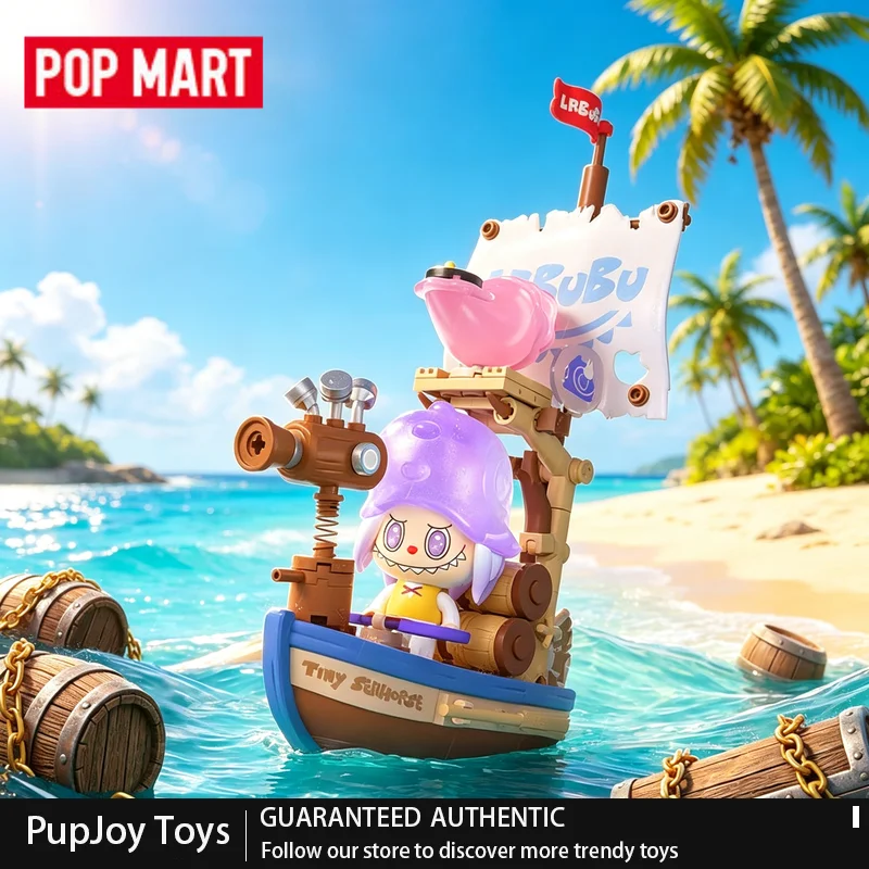 

Genuine Pop Mart Labubu The Monsters Chasing Mermaids Series Blocks Fishing Boat Building Blocks Assembled Model Hippers Doll