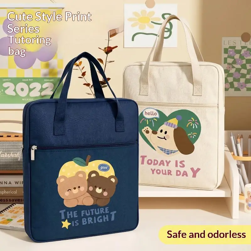 Niedliche Tragetasche mit Cartoon-Print, große Kapazität, Handtasche für Hausaufgaben, Dokumentenmappe, tragbare Handtasche für Studenten, Aufbewahrungstasche für Lernmaterialien. – Detail 4