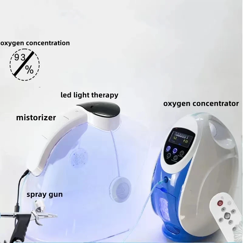 Cúpula de oxígeno con luz LED mejorada, máscara Facial con chorro de oxígeno, terapia, pulverizador, máquina Facial, O2 a Derm, 7 colores