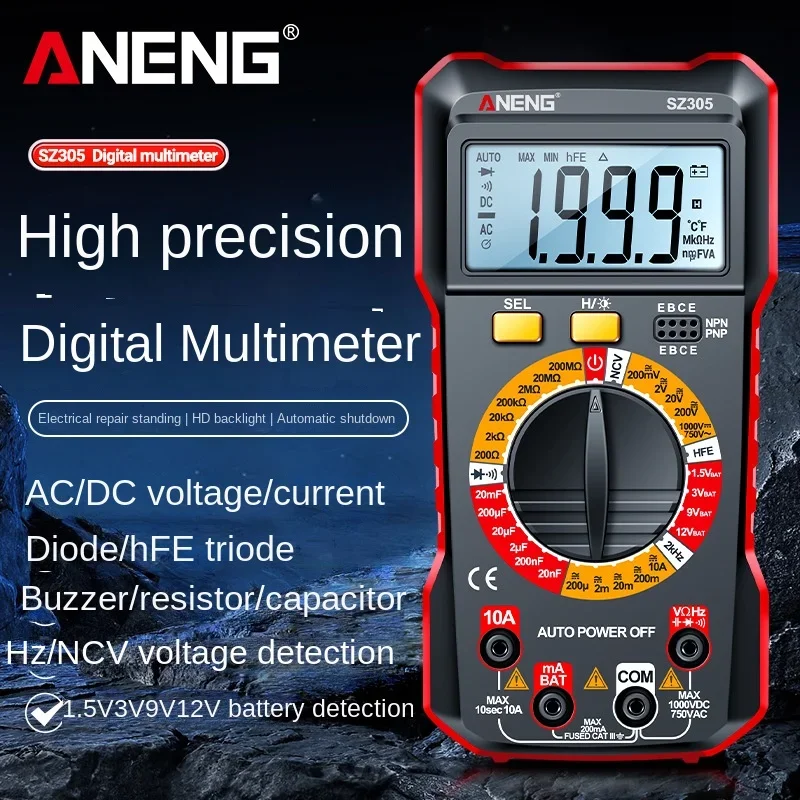 ANENG SZ305 High-precision Digital Display Portable Multimeter Electrician Small Multi-function Voltage and Current Meter