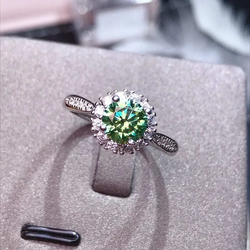 S925 sterling silver green Mosan diamond black card waist size electroplated platinum trend WOMEN'S ring adjustable jewelry