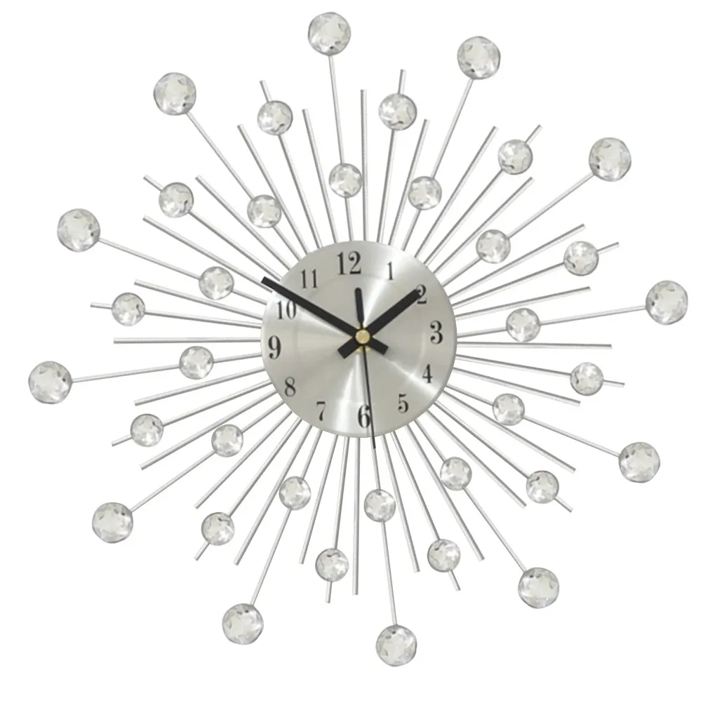 

Metal Rhinestone Wall Clock Retro Craft Silent Quartz Decor for Living Room Bedroom Office Cafe Restaurant Bar