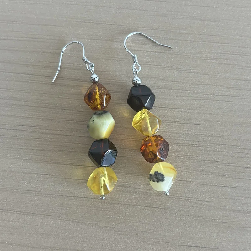 متعدد الألوان العنبر أقراط للنساء هدية S925 الفضة رائع القرط المتدلي البلطيق 2026 جديد فريد الأوجه كهرمان حقيقي مجوهرات #4