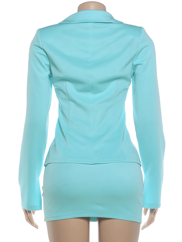 Weird Puss Elegantes 2-teiliges Set für Damen, trendige einreihige Jacke mit V-Ausschnitt + Mini-Rock mit Pfirsichhüft-Form, modische, schicke Party- und Streetwear-Anzüge – Detail 6