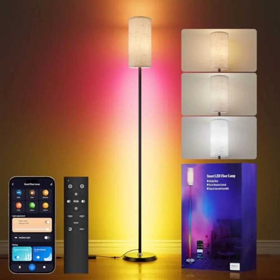 RGBIC Floor Lamp, 1000 Lumen Smart Modern Floor Lamp with 16 Million DIY Colors and Dual Light, LED Corner Standing Lamp Featur