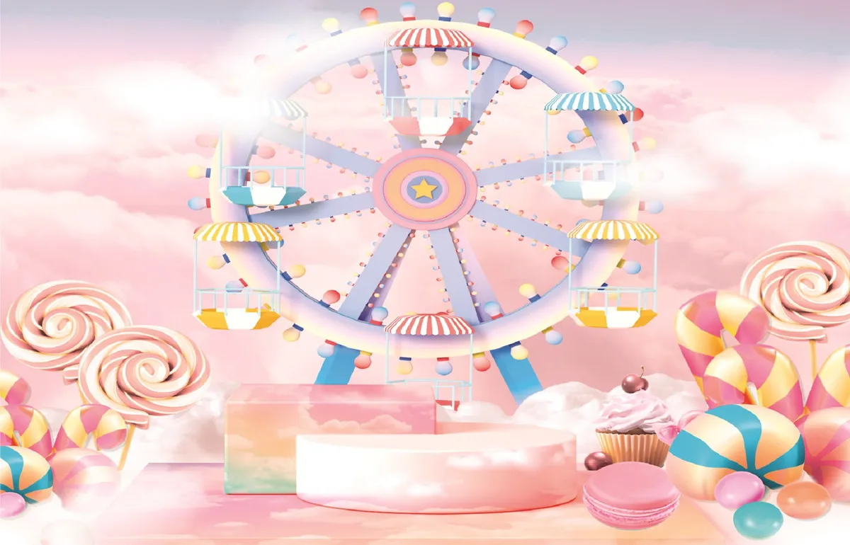 

Amusement Park Carousel carnival Lollipop Sweet cake candy pinwheel photo backdrop party backgrounds