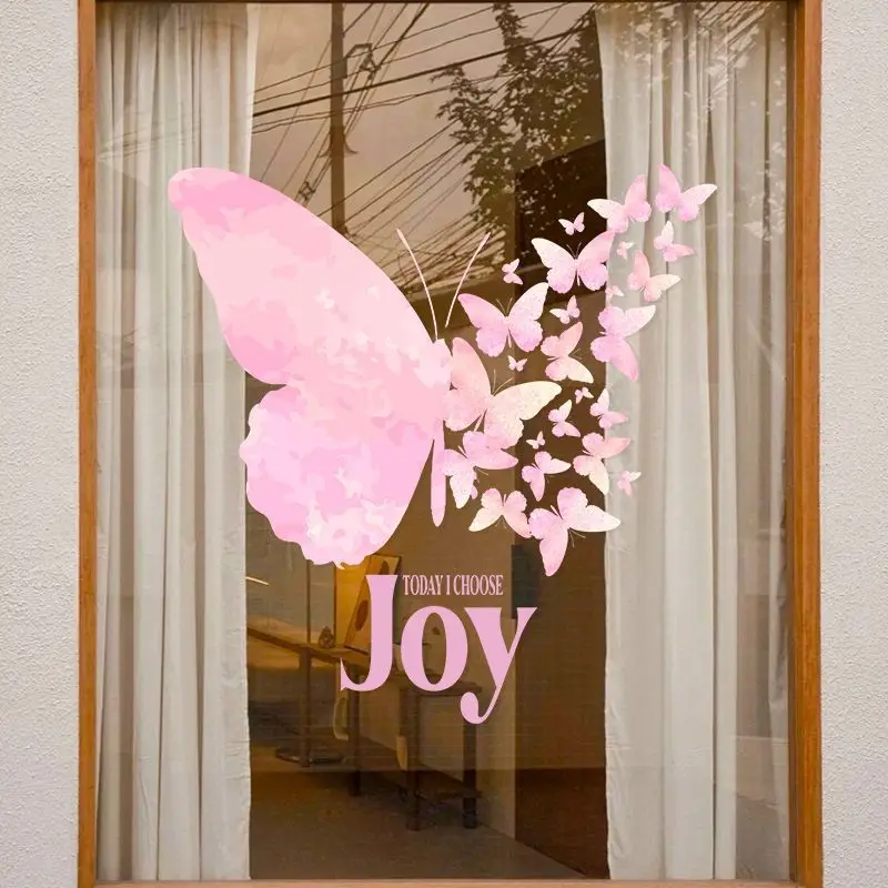 

Pink Romance Butterfly Stickers PVC Static Electrostatic Window Glass Wallpaper Home Decor Shops Door Decorative Film Waterproof