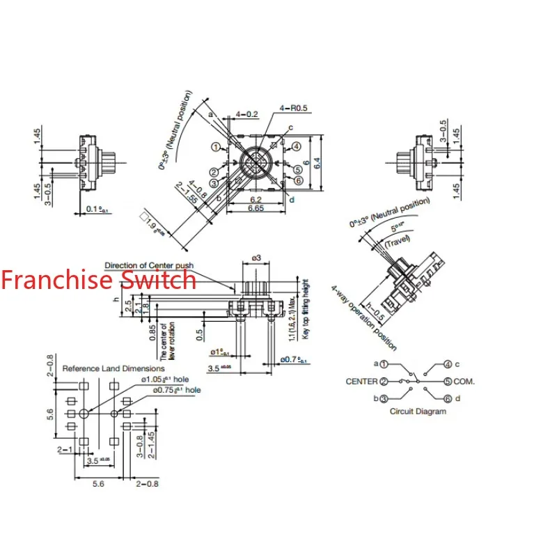 50PCS SOQ-152DJST 6*6*5 3.2N Five-way Switch, Multi-way Switch