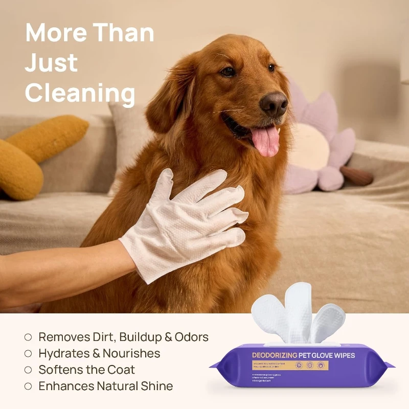 Wipes for Dogs  Cats, Glove Design, Fresh  Between Baths, Head-to-Tail Grooming, Plant-Based Formula, No-Rinse Everyday Cleanups
