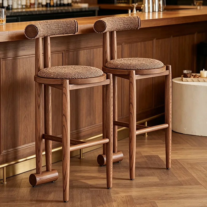 Wood Contemporary Bar Chair Comfortable Classic Midcentury Kitchen Bar Chair Mobile Upholstered Krzeslo Barowe Club Furniture