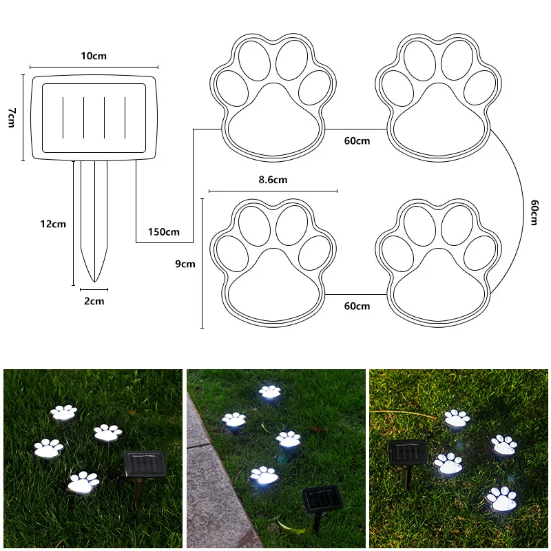 4 LED Solar Cat Animal Paw Print Lights Garden Outdoors Lantern LED Path Lamp Path Decorative Lighting Footprints Lamp