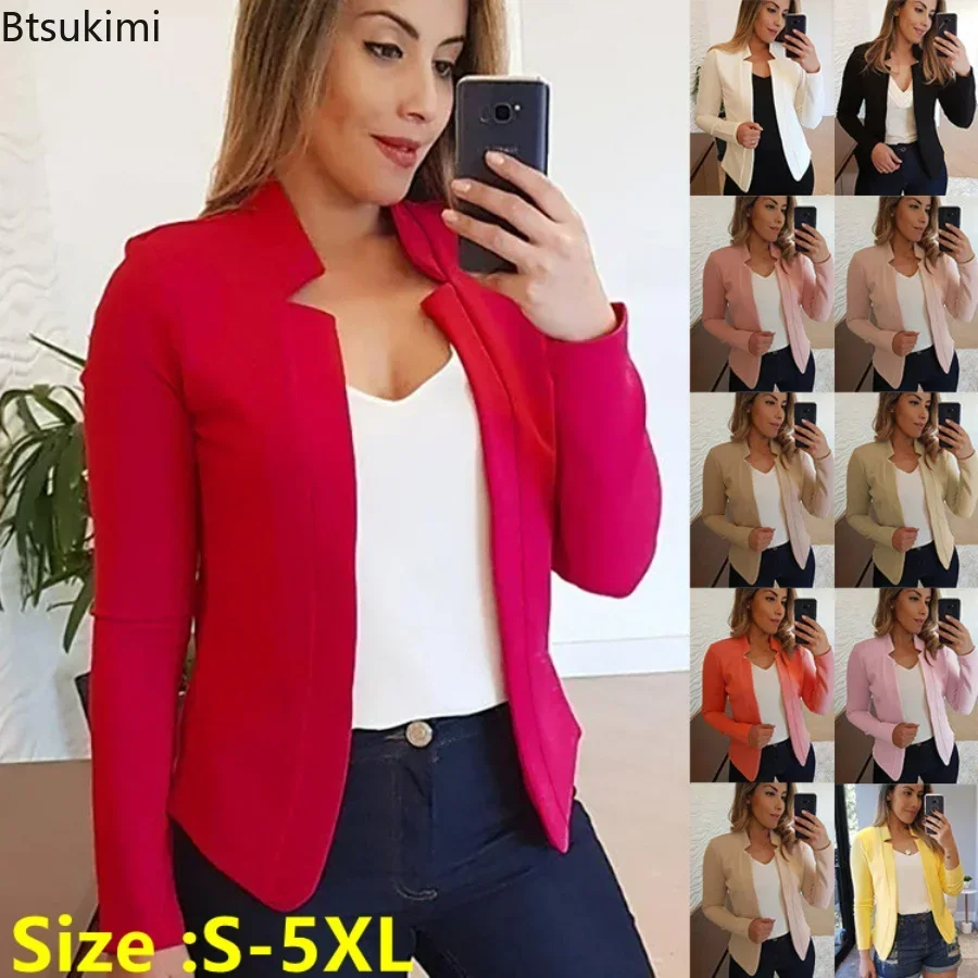 2026 Women's Casual Blazers Solid Oversized Female Thin Long Sleeve Blazer Jackets Open Stitch Womens Slim OL Coats Jackets Tops