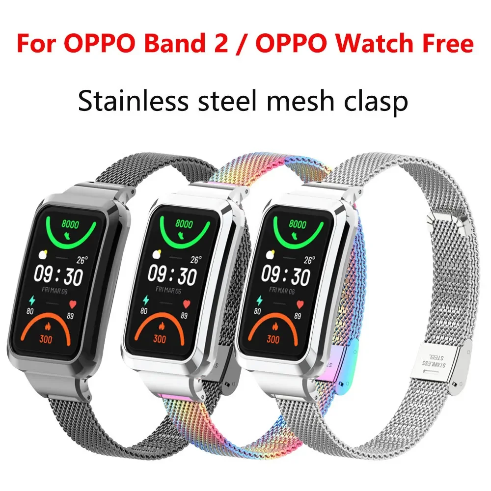 Metal strap for Oppo Band 2 stainless steel mesh belt, Metal protective frame for OPPO watch Free replacement strap accessories