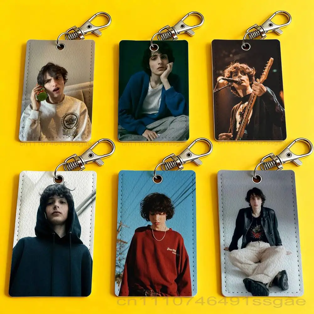 F-Finn Actor W-Wolfhard Rectangle Card Case Keychain Access Card Bag Key Tag Ring Leather Card Holder Key Ring Access