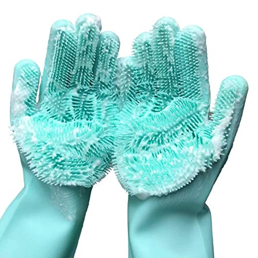 

Magic Dishwashing Cleaning Sponge Gloves Reusable Silicone Brush Scrubber Gloves