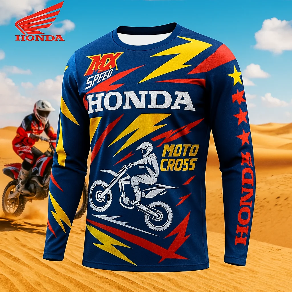 

New Honda Off-Road Motorcycle Long Sleeve Jersey, Mountain Bike Racing Sport Shirt, Outdoor Breathable Quick Drying Top for Men