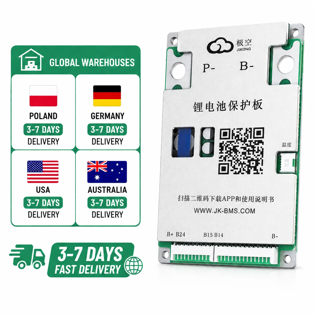 

JIKONG JKBMS JK-BD6A24S15PD 120A DischargeCharge 8s-24s LiFePO4 Battery Metal Core Inverter BMS PCB & PCBA CE Certified