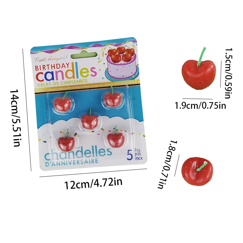 5Pcs/lot Red Cherry Birthday Cake Candle Cherry Fruit Candles For Girl Cute Toppers Party Decorations Candles Creative Children\'