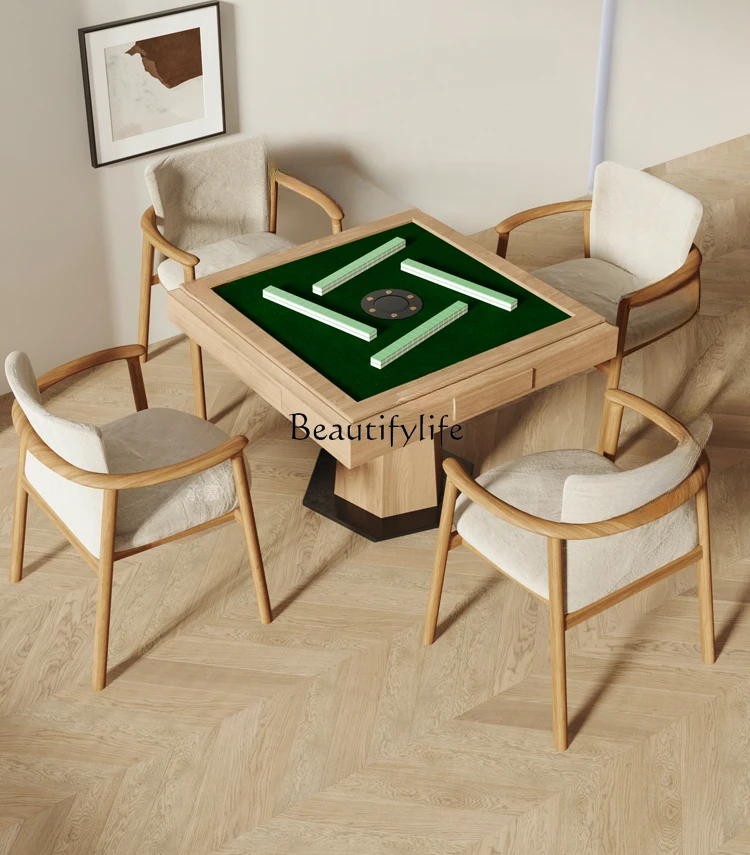 

Simple solid wood mahjong table log wabi sabi wind new Chinese automatic electric