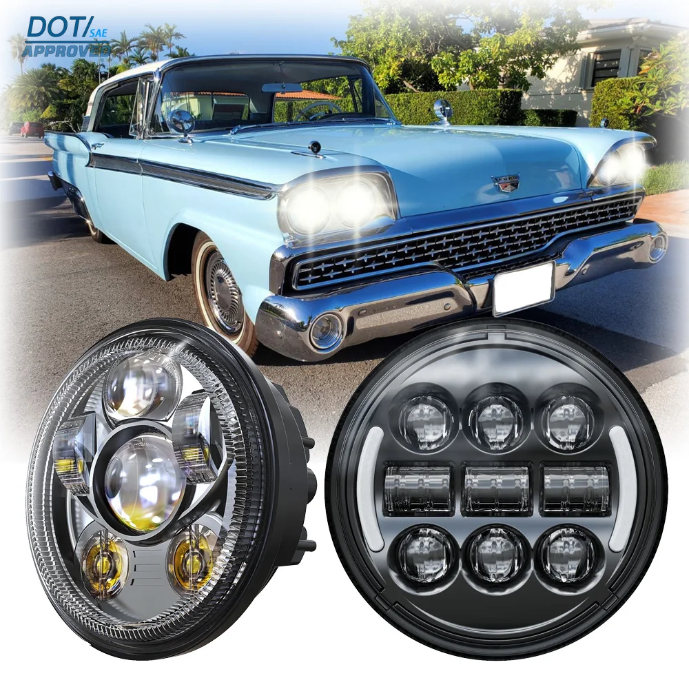 Faro LED DOT de 5.75 pulgadas para Ford Galaxie Custom Thunderbird Country Squire Fairlane Torino F-100/250/350 1958-1978 con luz DRL