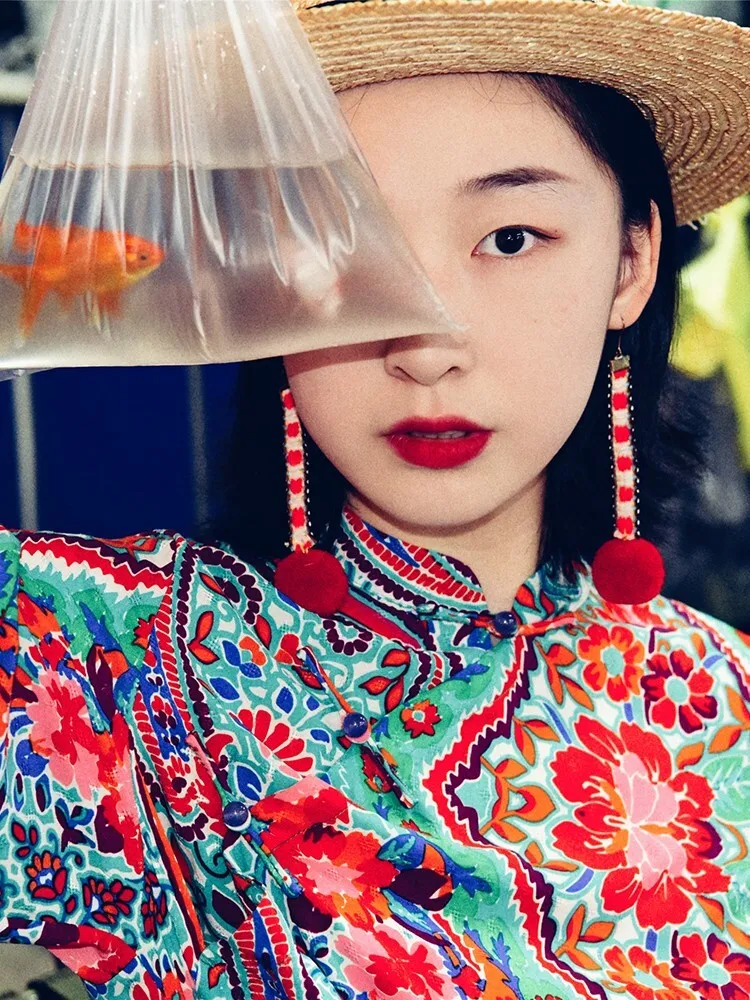 

Импровизированное шелковое платье-ципао с винтажным принтом, свободного кроя, с воротником-стойкой, средней длины, для женщин, летнее, повседневное, с юбкой А-силуэта