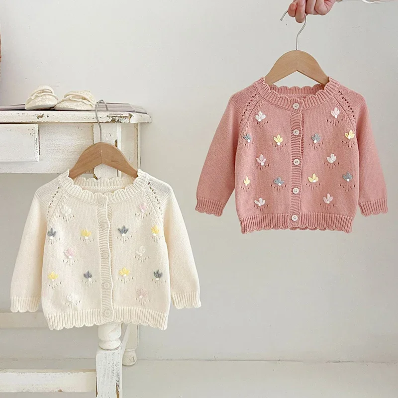 

2024 New Autumn Newborn Baby Girls Sweater Coat Infant Baby Girls Knitting Cardigan Long Sleeve Embroidery Cardigan Sweater