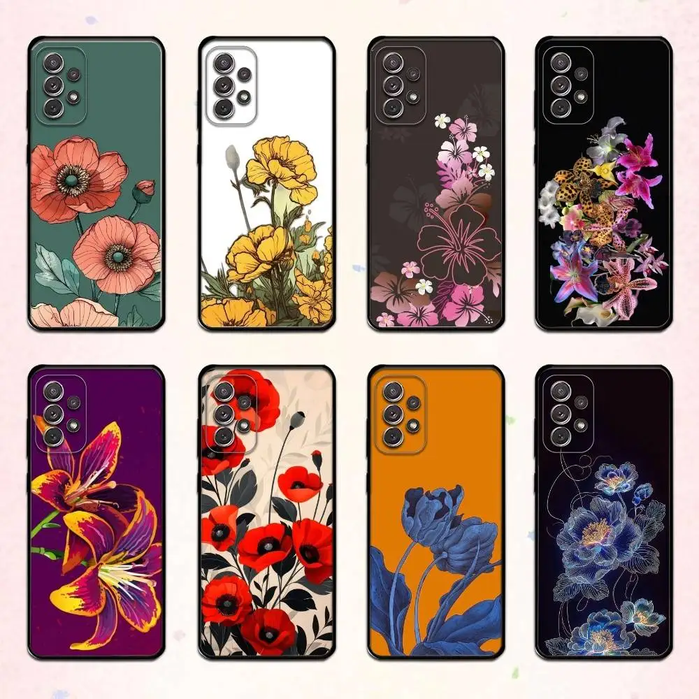 

B-Botanical Illustration Floral Merch Phone Case For Samsung S 25,24,23,22,30,21,10,9,Ultra,Plus,Lite,FE,4,5 G Soft Black Case