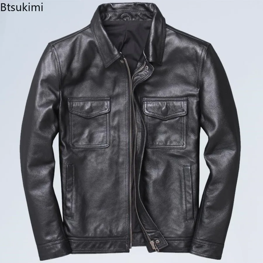 

New Fashion Motorcycle Leather Jackets Men's Vintage Lapel Zipper Windbreak PU Leather Coats Autumn Winter Warm Casual Outerwear