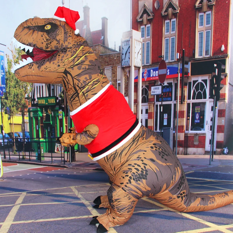 New Christmas T-Rex Dinosaur Inflatable Costume Purim Halloween Party Cosplay Fancy Suits Mascot Cartoon Anime for Adult Kids