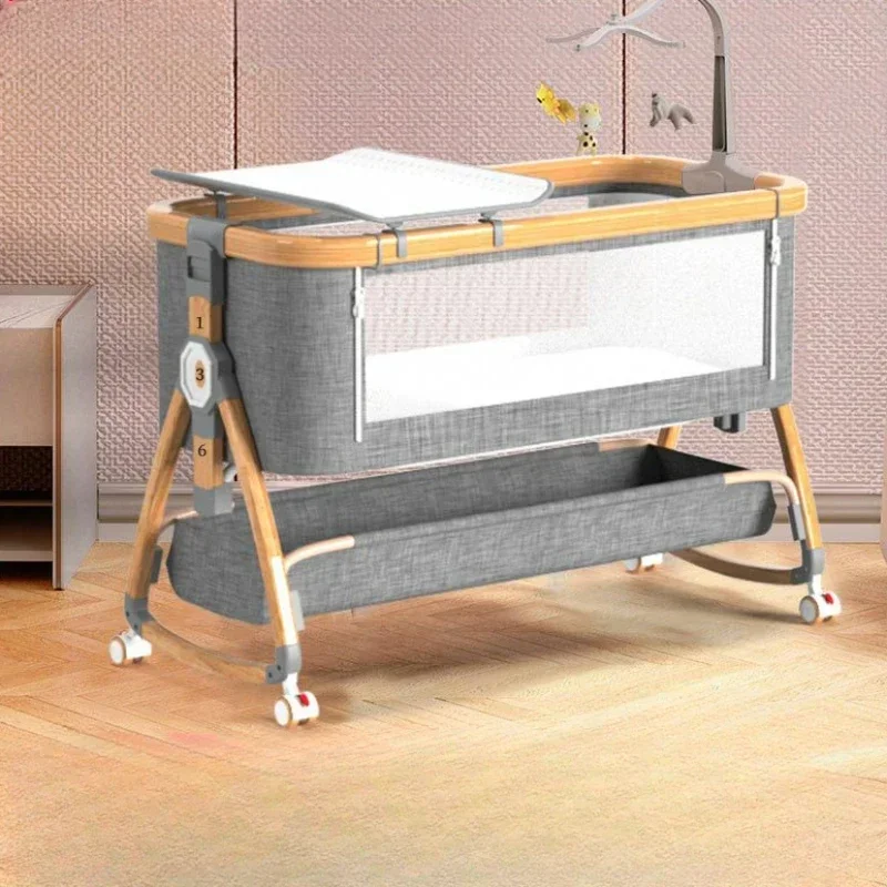 Mobile Portable Cradle Bed Aluminum Alloy Baby Bed Foldable Multifunctional Newborn Spliced Large Bed Baby Rest Chair