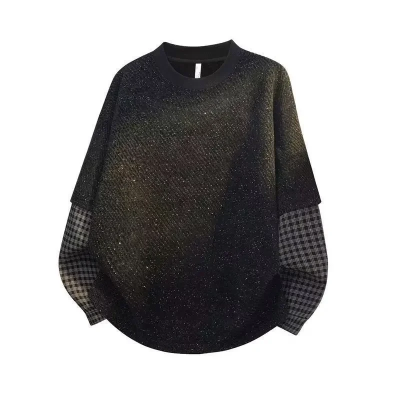 الأمريكية الرجعية منقوشة وهمية قطعتين عادية طاقم الرقبة البلوز الرجال ربيع الخريف فضفاض العصرية زوجين سترة علوية