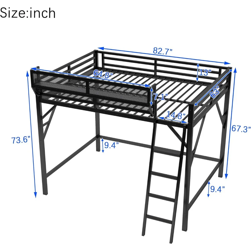 هيكل سرير علوي معدني بحجم كوين من KEIKI مع سلم وأرفف تخزين مدمجة، للمراهقين، سرير علوي على الطراز الحديث مع شريحة صلبة