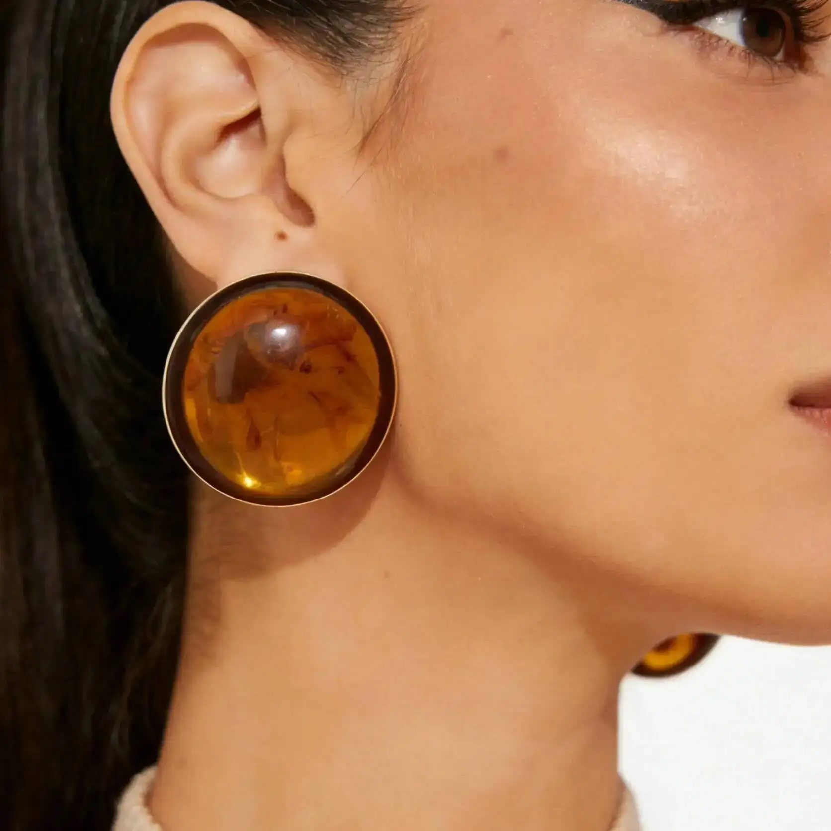 Salircon Retro Gradient Resin Geometric Stud Earrings Fashion Simple Caramel-Colored Round Piercing Ear Accessories Jewelry New